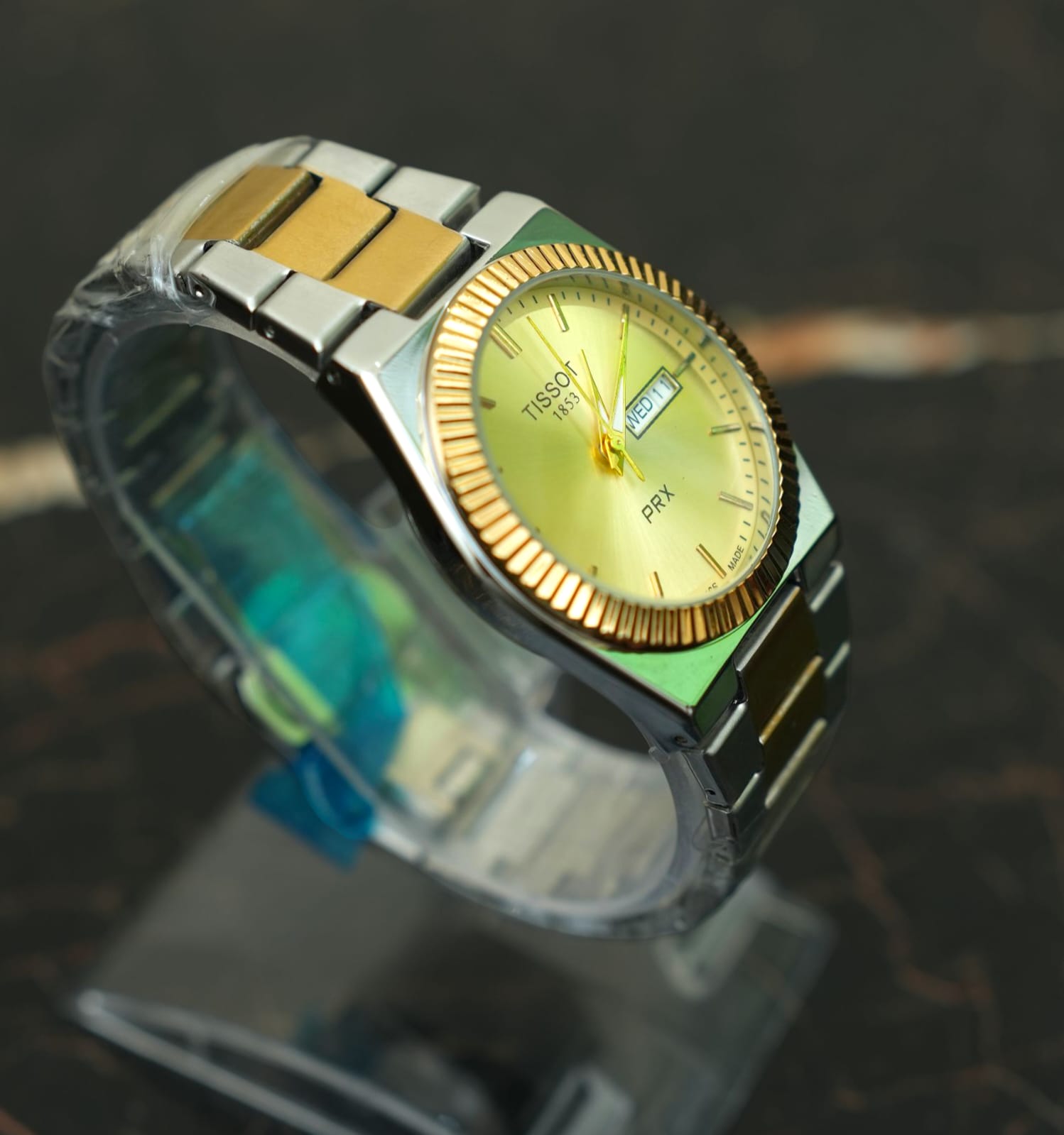 Tissot PRX 1853 Silver Gold with Gold Textured Dial Watch