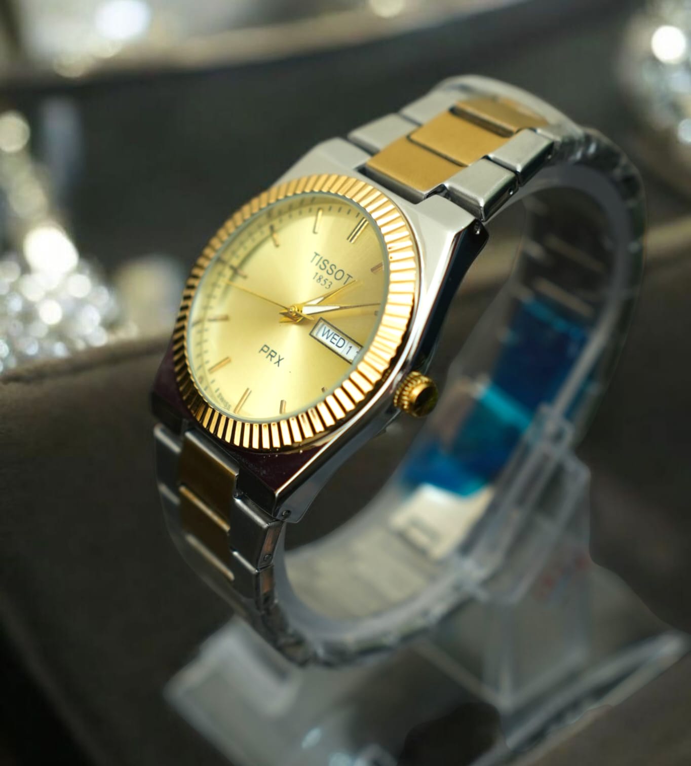 Tissot PRX 1853 Silver Gold with Gold Textured Dial Watch