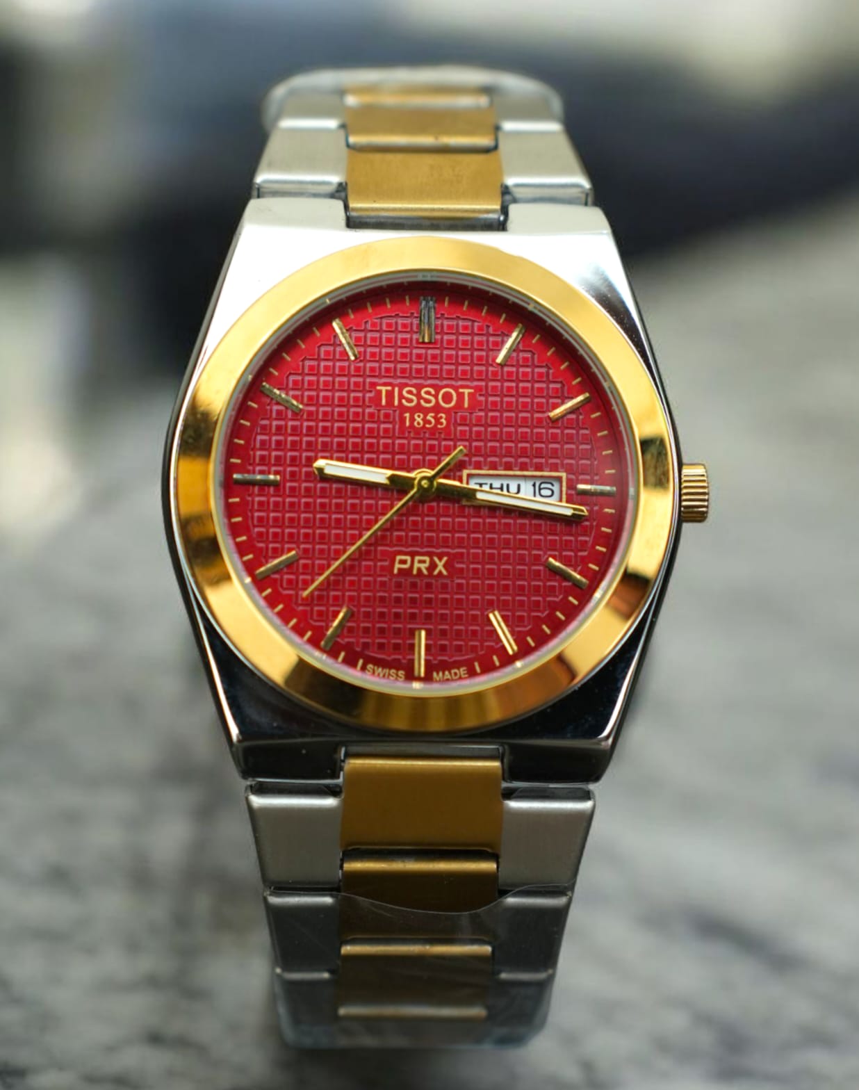 Tissot PRX 1853 Silver Gold with Red Textured Dial