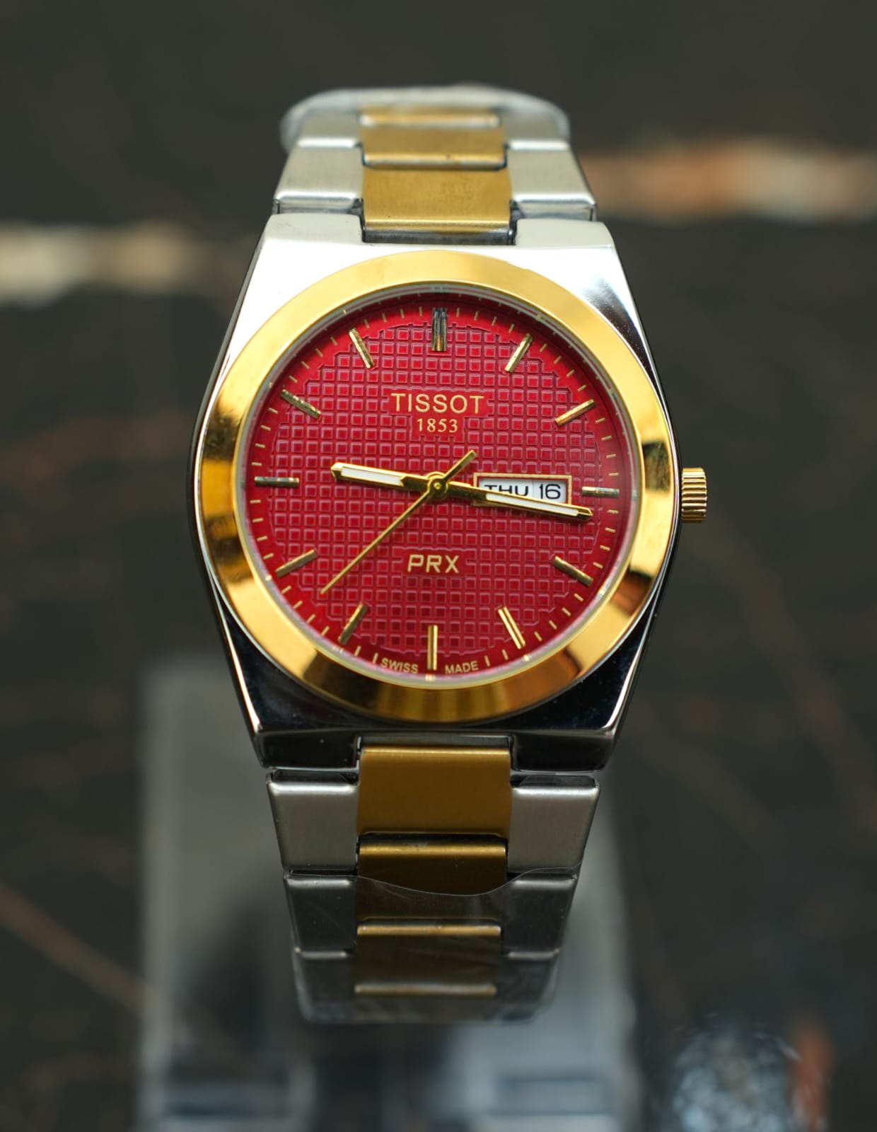 Tissot PRX 1853 Silver Gold with Red Textured Dial