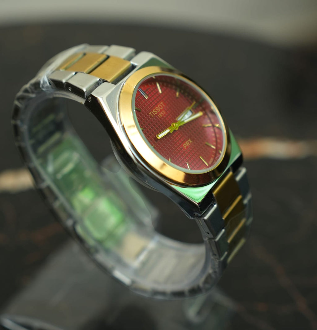 Tissot PRX 1853 Silver Gold with Red Textured Dial