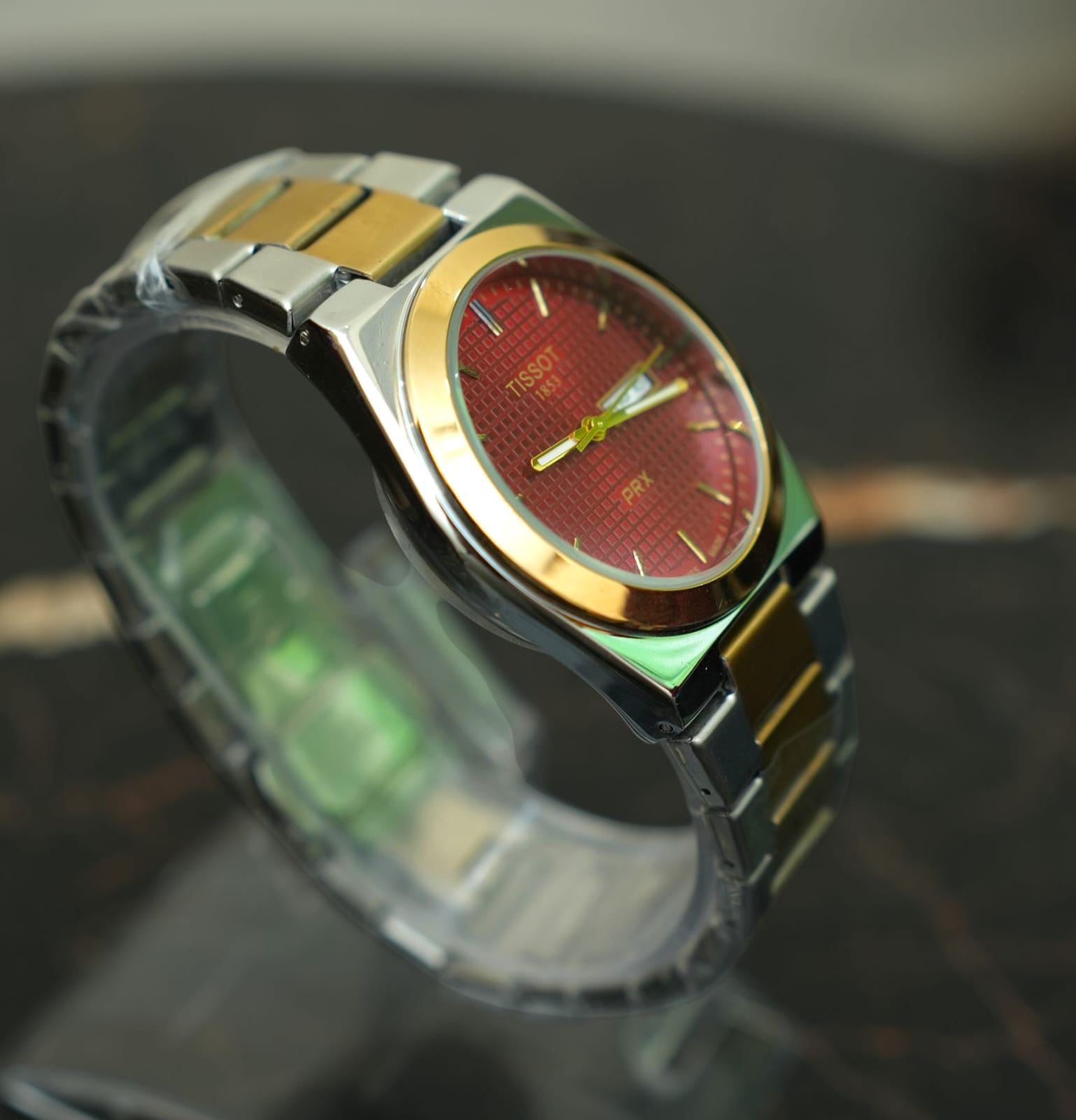 Tissot PRX 1853 Silver Gold with Red Textured Dial