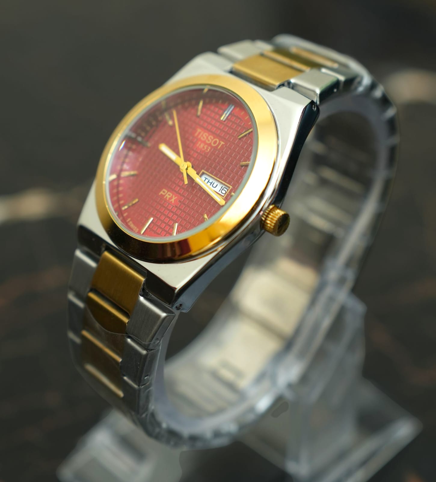 Tissot PRX 1853 Silver Gold with Red Textured Dial