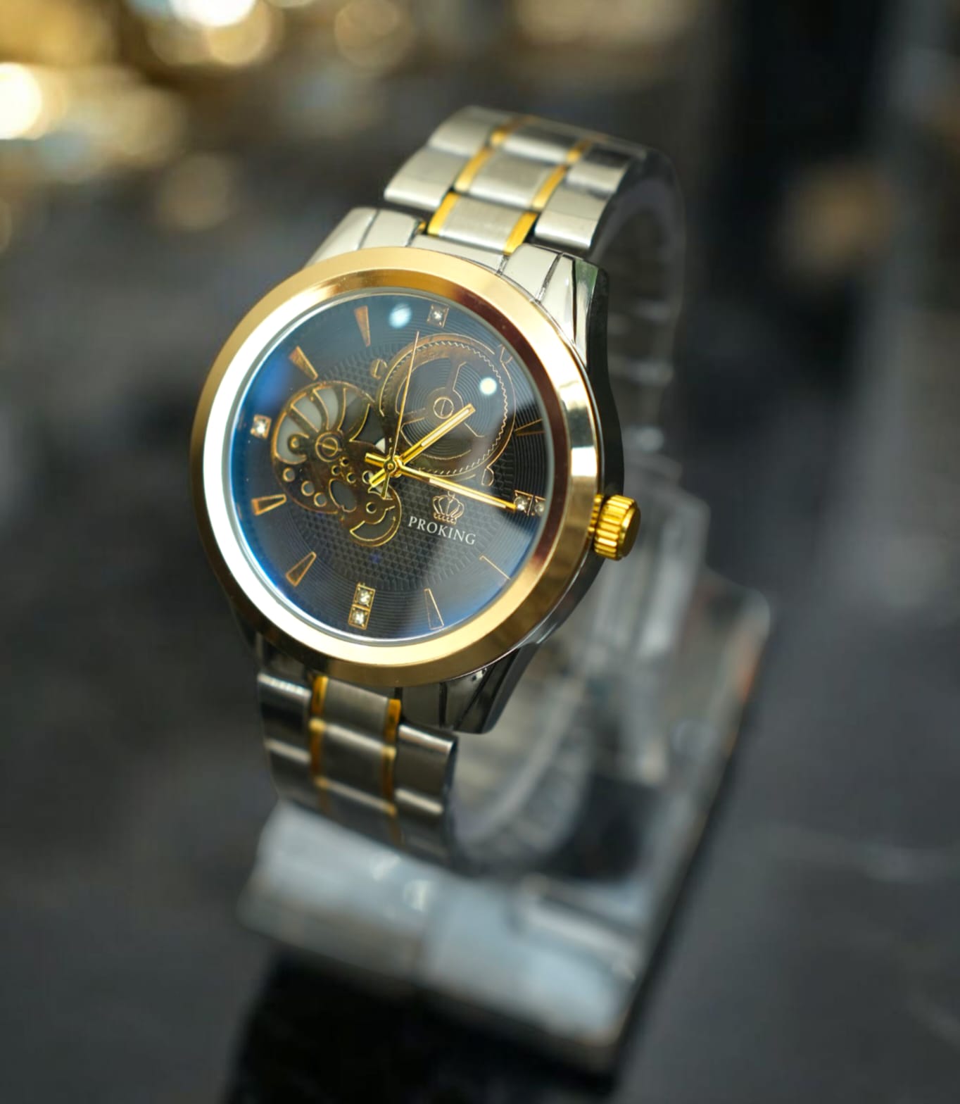 Proking - Elegant Silver Gold Stainless Steel Watch for Men