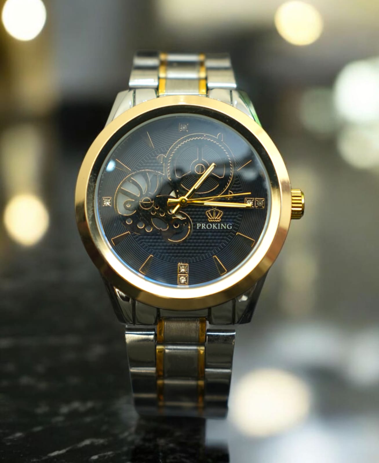 Proking - Elegant Silver Gold Stainless Steel Watch for Men