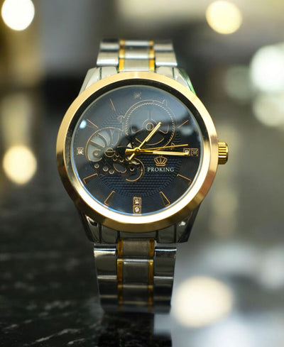 Proking - Elegant Silver Gold Stainless Steel Watch for Men