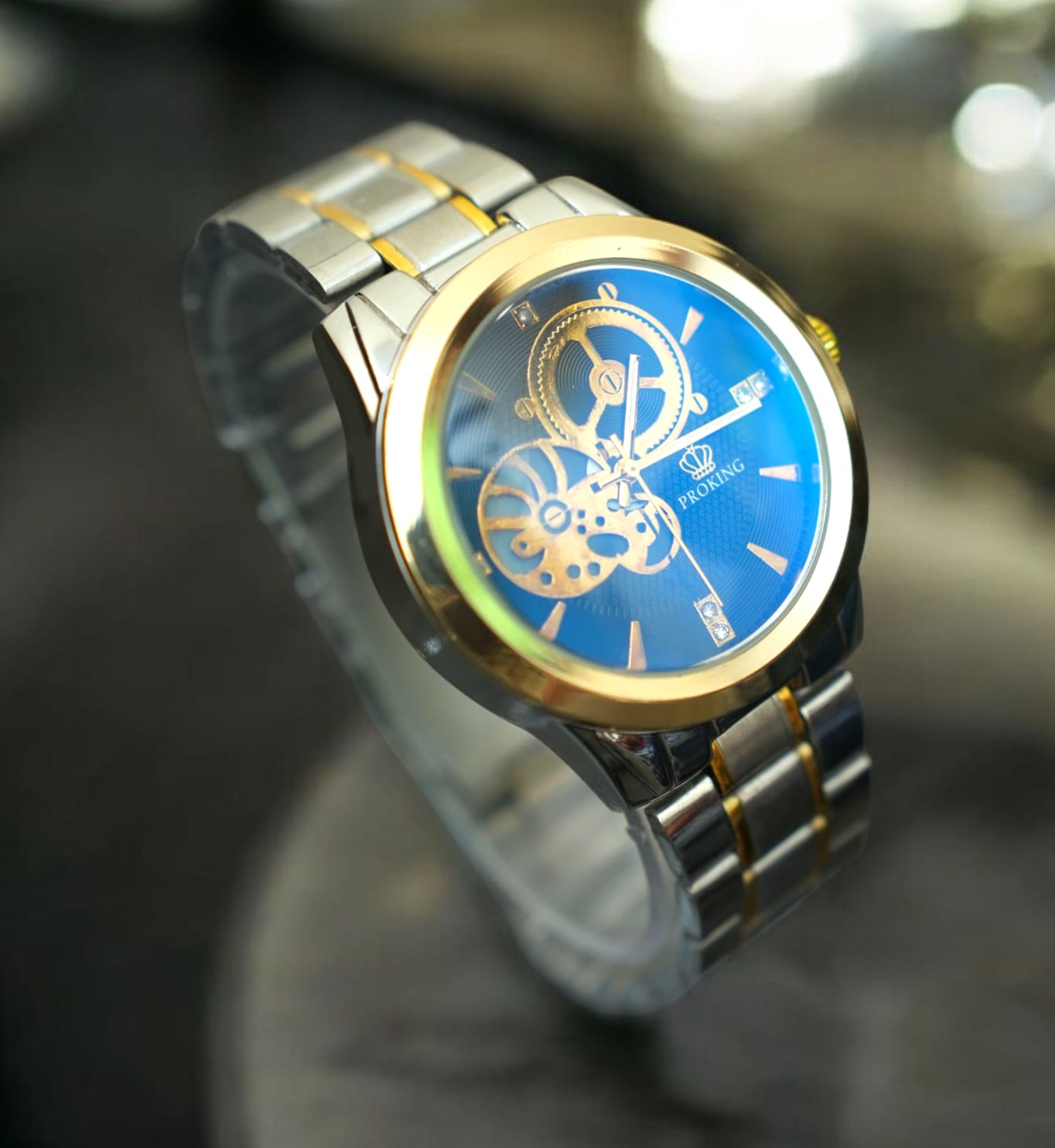 Proking - Elegant Silver Gold Stainless Steel Watch for Men