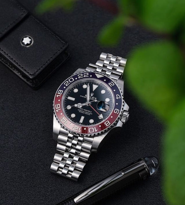 Rolex (RLX) - GMT Master Silver with Black Dial (Pepsi)