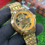 YW - Skeleton Automatic Watch – Golden Chain with Golden Dial