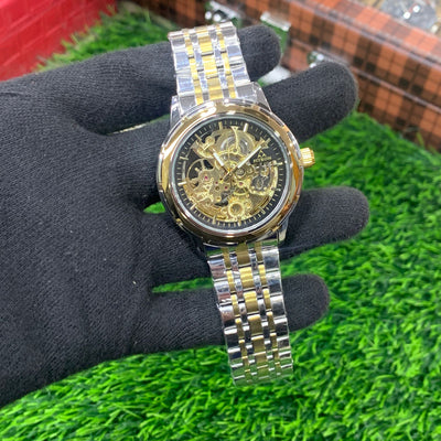 YW - Skeleton Automatic Watch – Twotone with Gold Black Dial