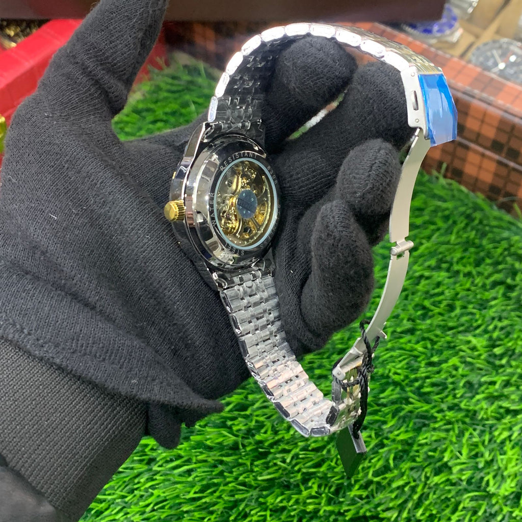 YW - Skeleton Automatic Watch – Twotone with Gold Black Dial