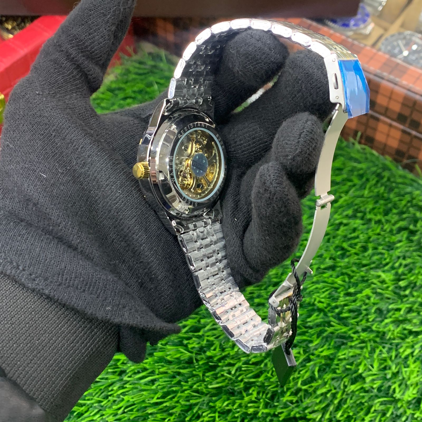 YW - Skeleton Automatic Watch – Twotone with Gold Black Dial