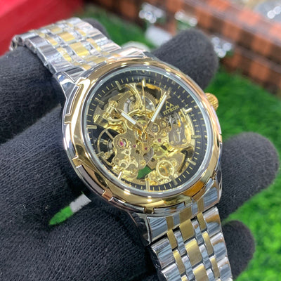 YW - Skeleton Automatic Watch – Twotone with Gold Black Dial