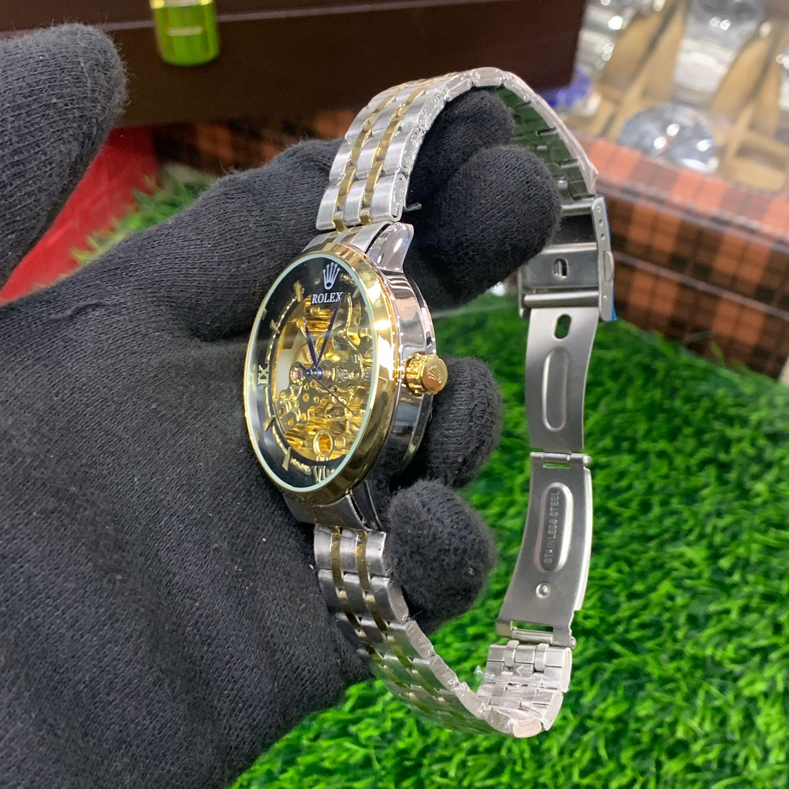 YW - Skeleton Automatic Watch – Twotone chain with Premium dial