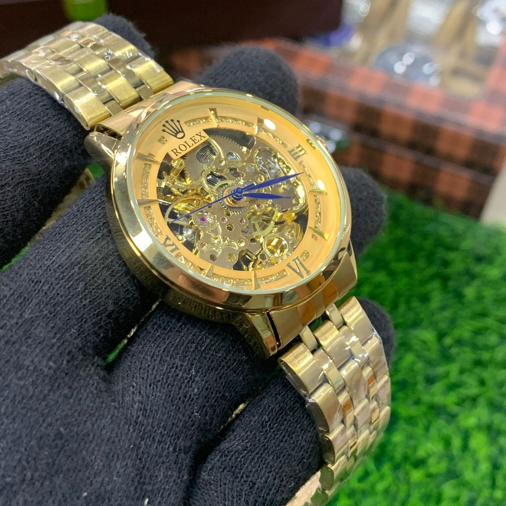 YW - Premium Skeleton Automatic Golden Watch