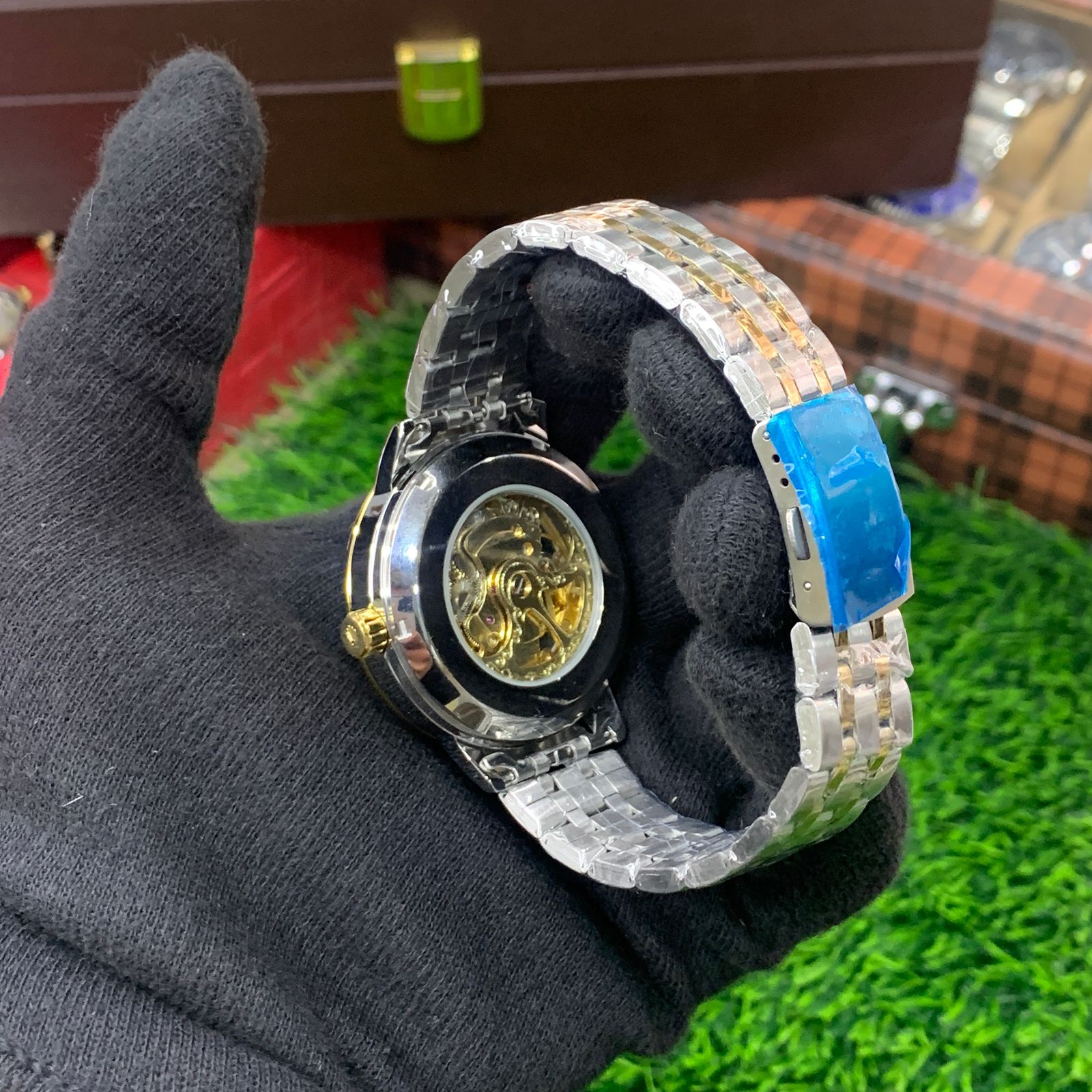 YW - Skeleton Automatic Watch – Two tone Chain with White Dial