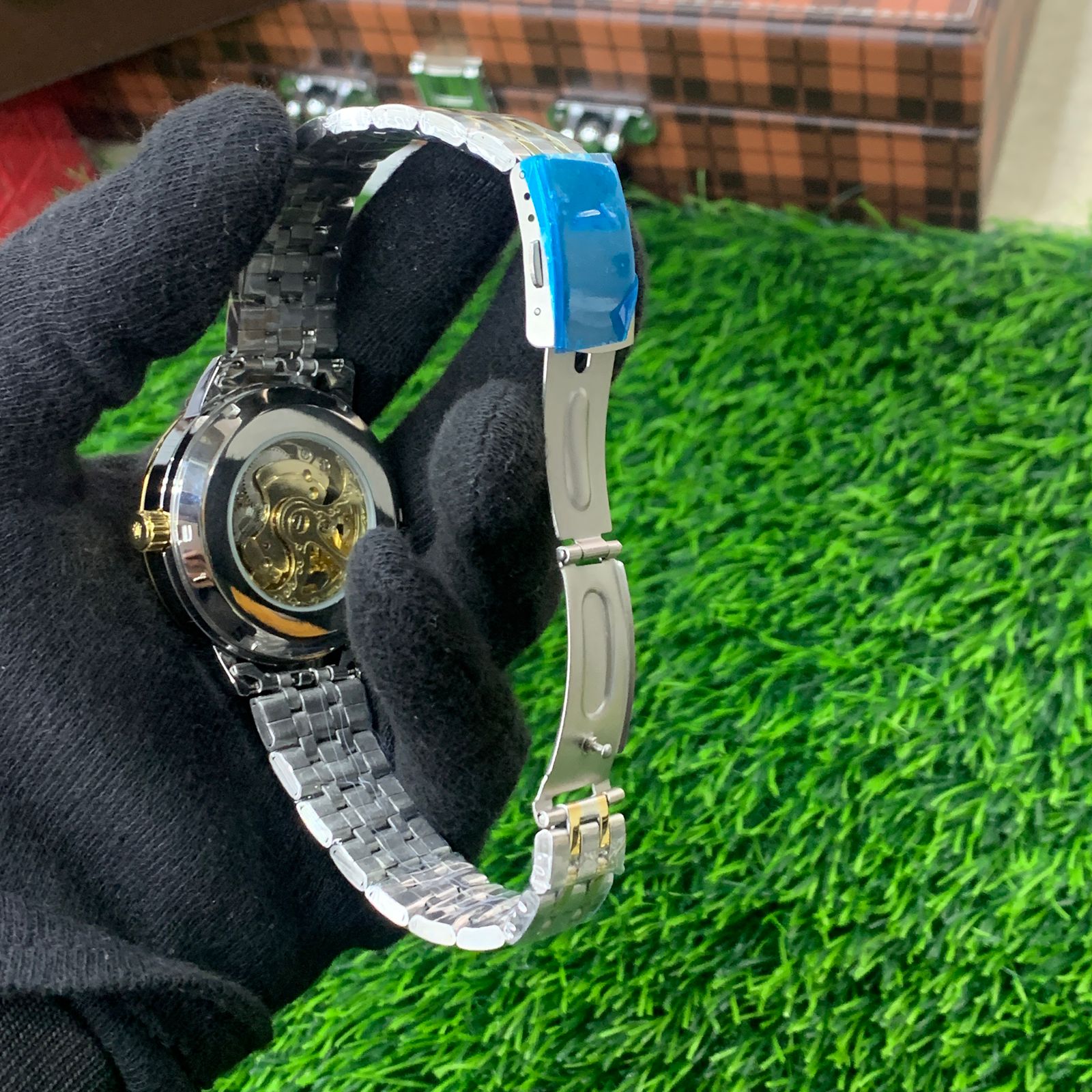 YW - Skeleton Automatic Watch – Two tone Chain with White Dial