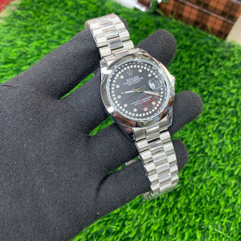 YW - Datejust Silver with Diamond Black Dial Watch