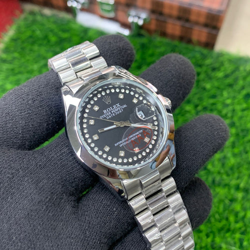 YW - Datejust Silver with Diamond Black Dial Watch