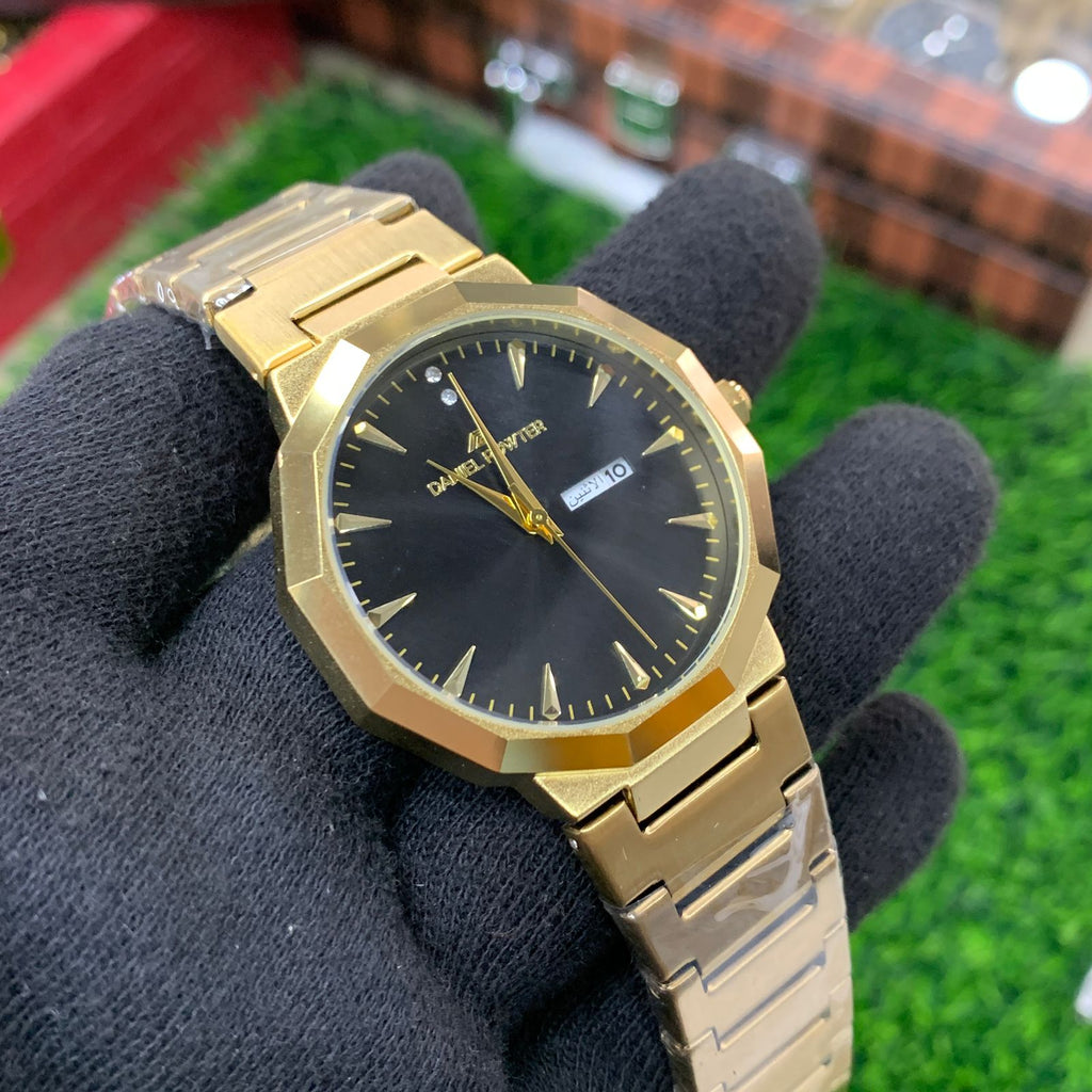 YW - Gold with Premium Black Dial Watch