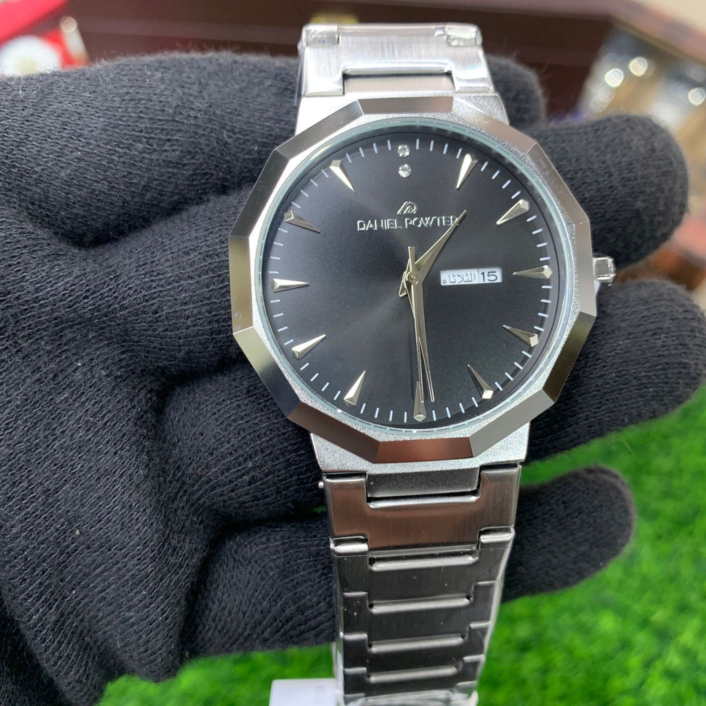 YW - Silver with Premium Black Dial Watch