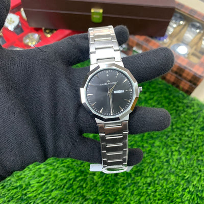 YW - Silver with Premium Black Dial Watch