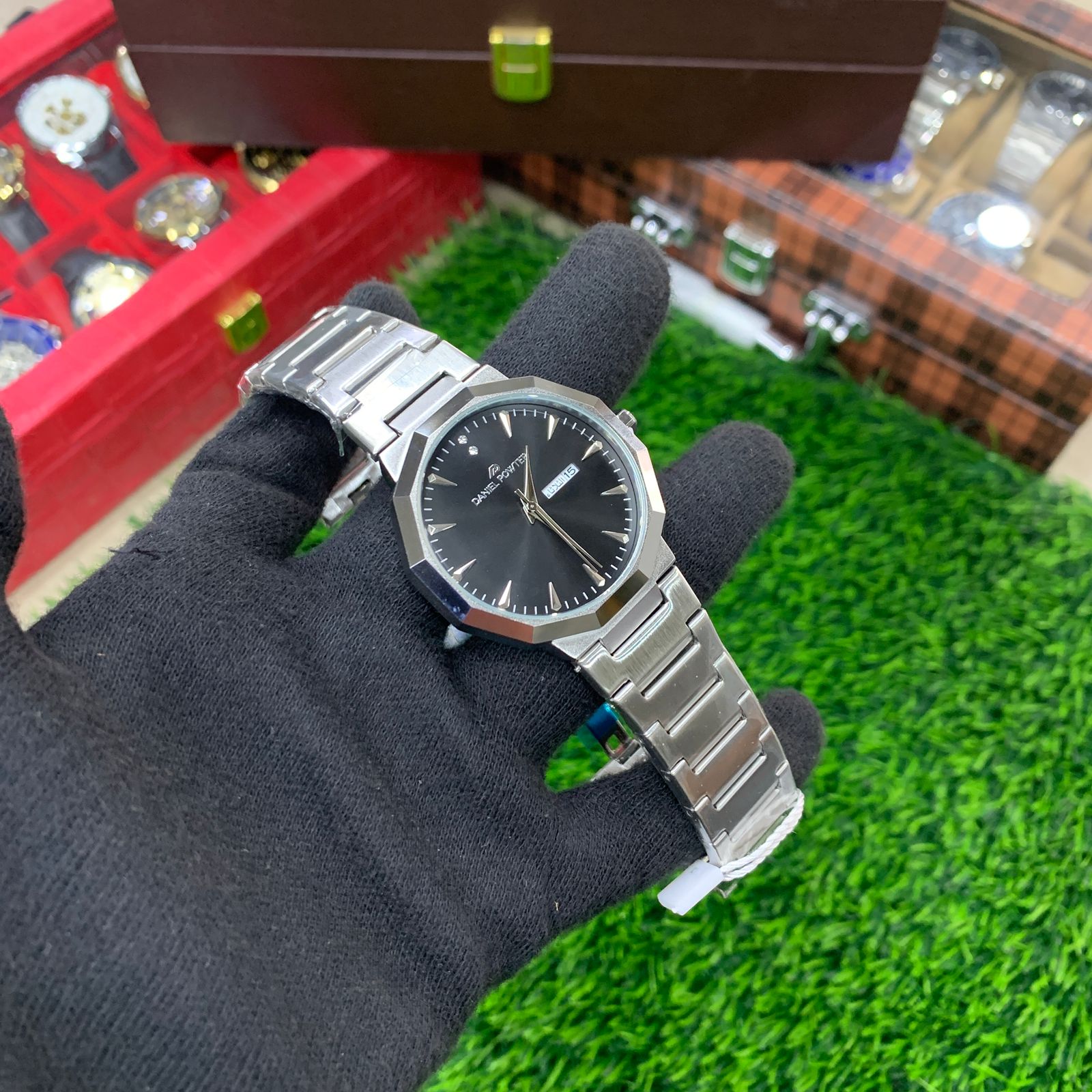 YW - Silver with Premium Black Dial Watch