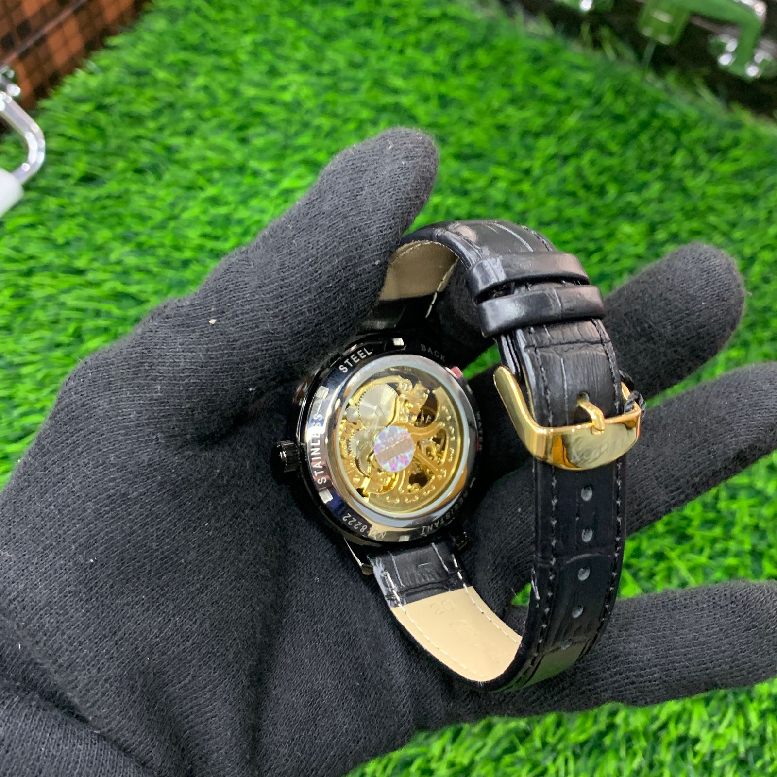 YW - Automatic Skeleton Watch for Men – Black Leather Strap