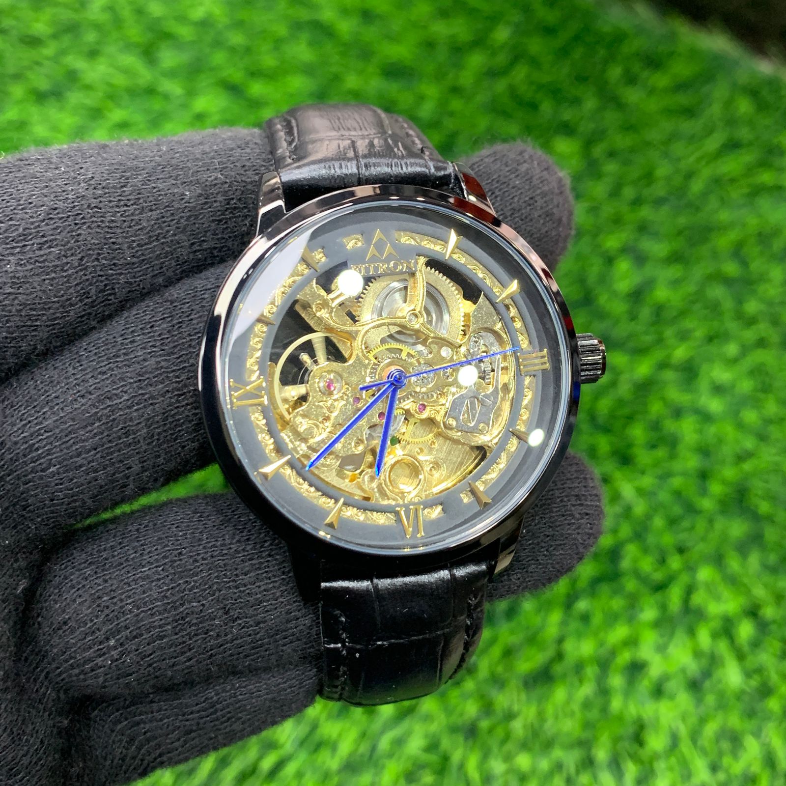 YW - Automatic Skeleton Watch for Men – Black Leather Strap