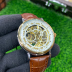 YW - Automatic Skeleton Watch for Men – Brown Leather Strap (White Dial)