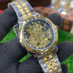 YW - Skeleton Automatic Watch – Two tone Chain (Black Dial)