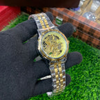 YW - Skeleton Automatic Watch – Two tone with Golden Dial