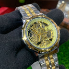 YW - Skeleton Automatic Watch – Two tone with Golden Dial