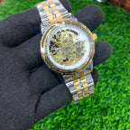 YW - Skeleton Automatic Watch 2 – Two tone Chain (White Dial)