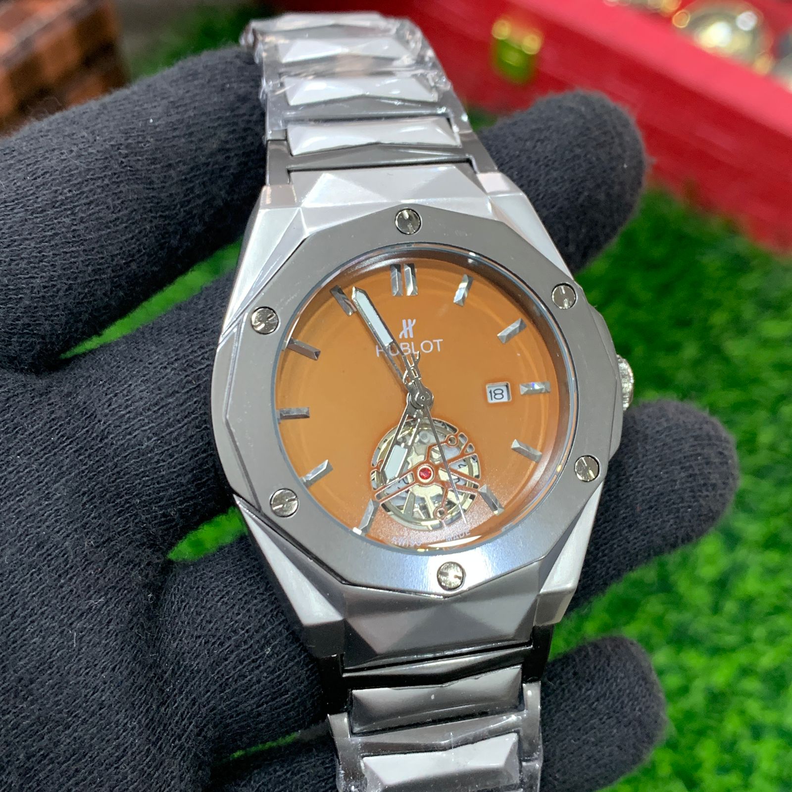 YW - Diamond Cut Skeleton Two tone Semi Automatic Watch