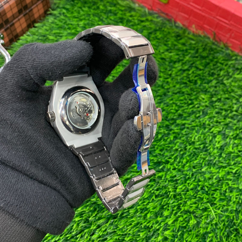 YW - Diamond Cut Skeleton Two tone with Blue Dial (Semi Automatic)