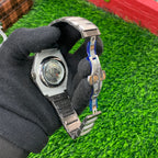 YW - Diamond Cut Skeleton Two tone with Blue Dial (Semi Automatic)