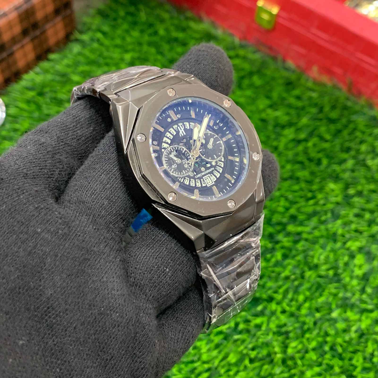 YW - Diamond Cut Skeleton Full Black Watch