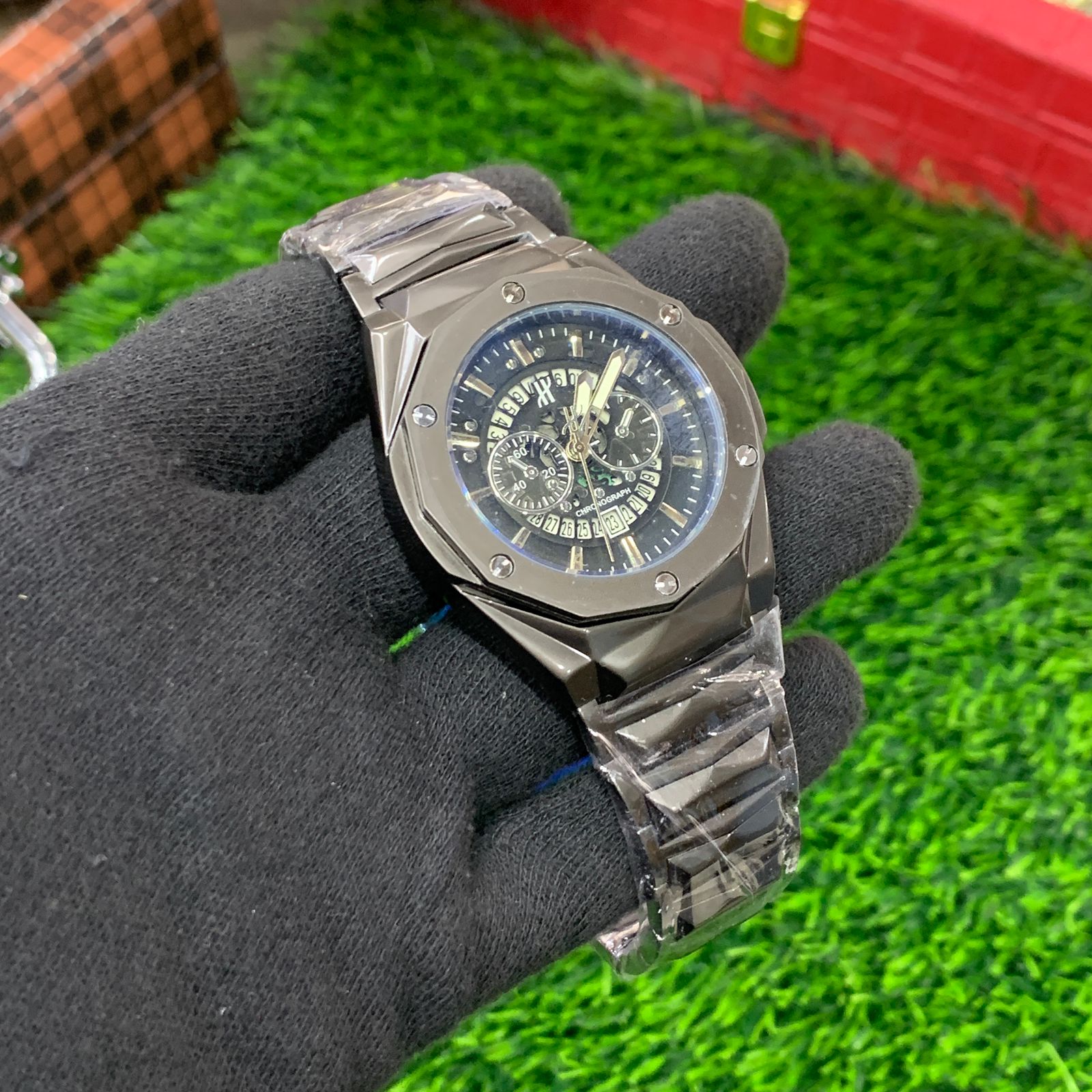 YW - Diamond Cut Skeleton Full Black Watch