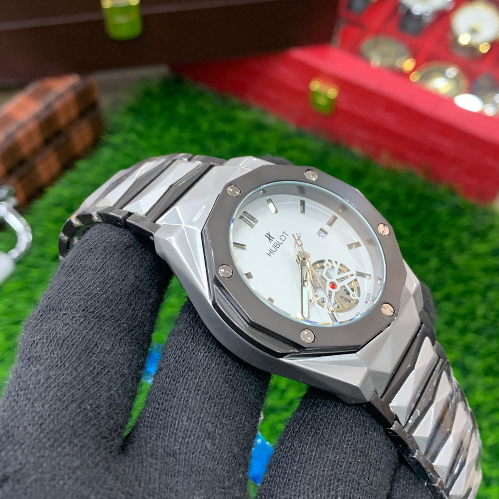 YW - Diamond Cut Skeleton Two tone with White Dail (Semi Automatic)