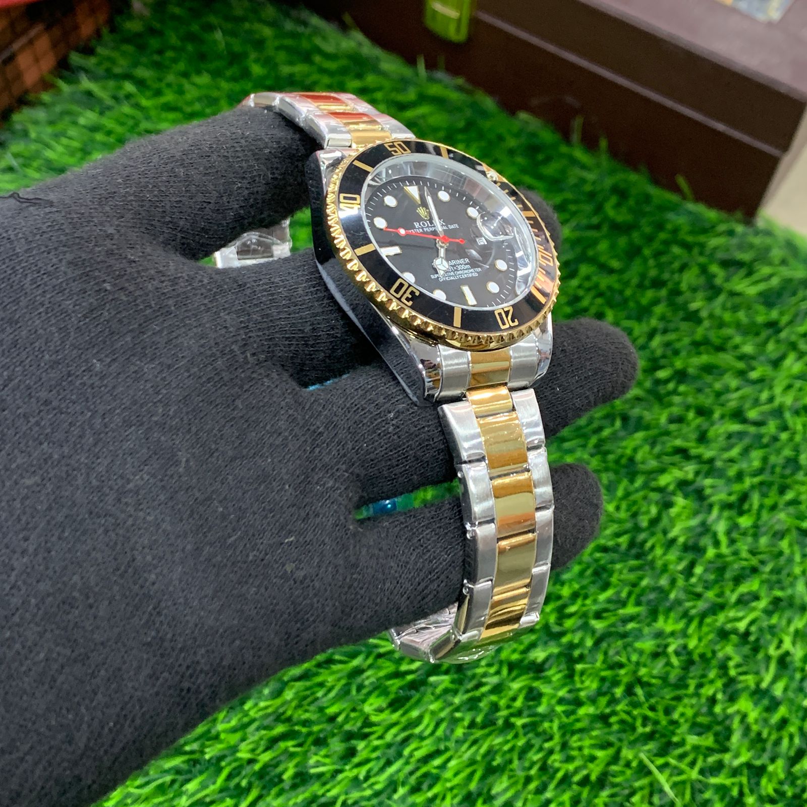 YW - GMT Two tone Silver Gold with Black dial Watch