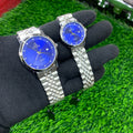 YW Couple Watches – Silver Chain with Blue Dial
