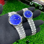 YW Couple Watches – Silver Chain with Blue Dial