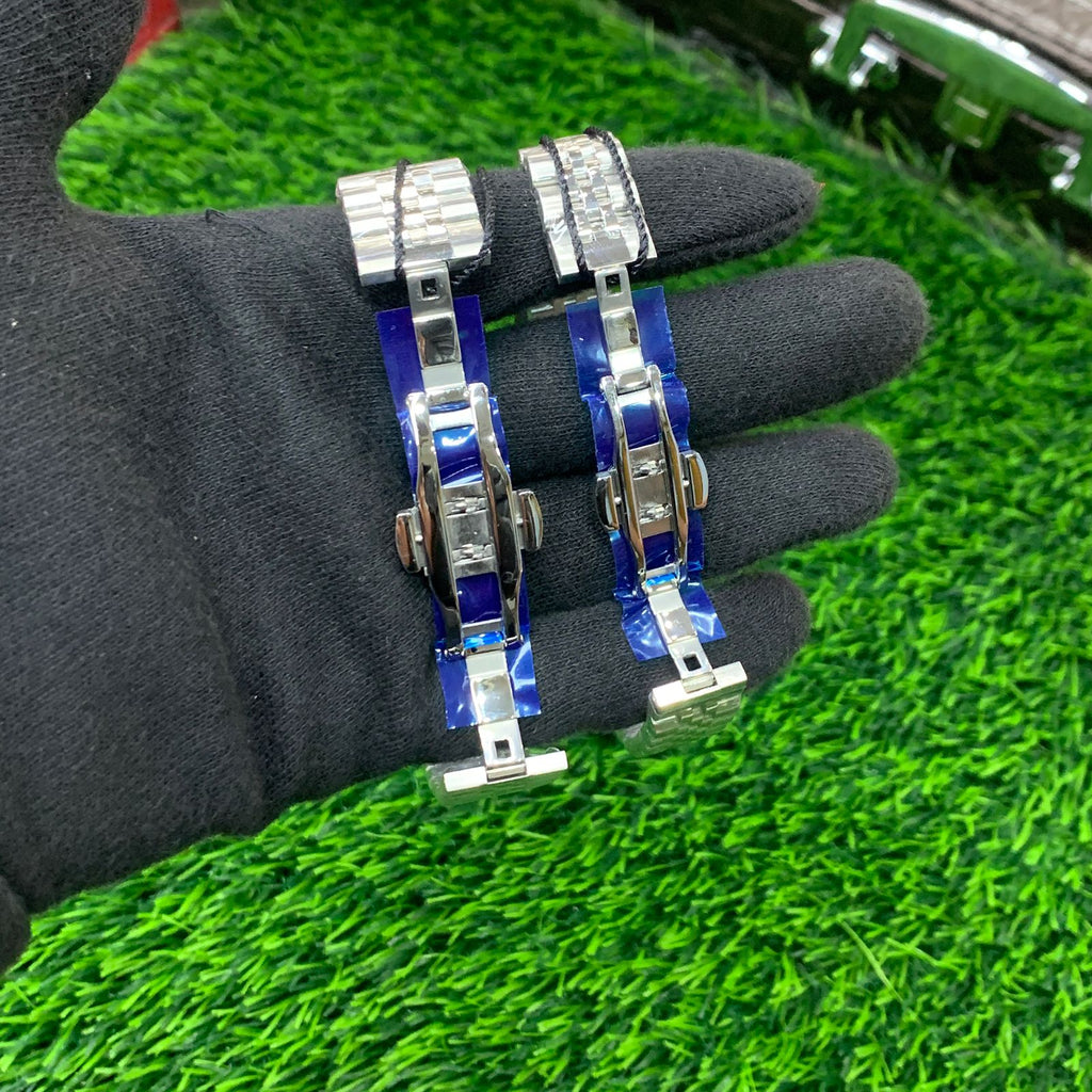 YW Couple Watches – Silver Chain with Blue Dial